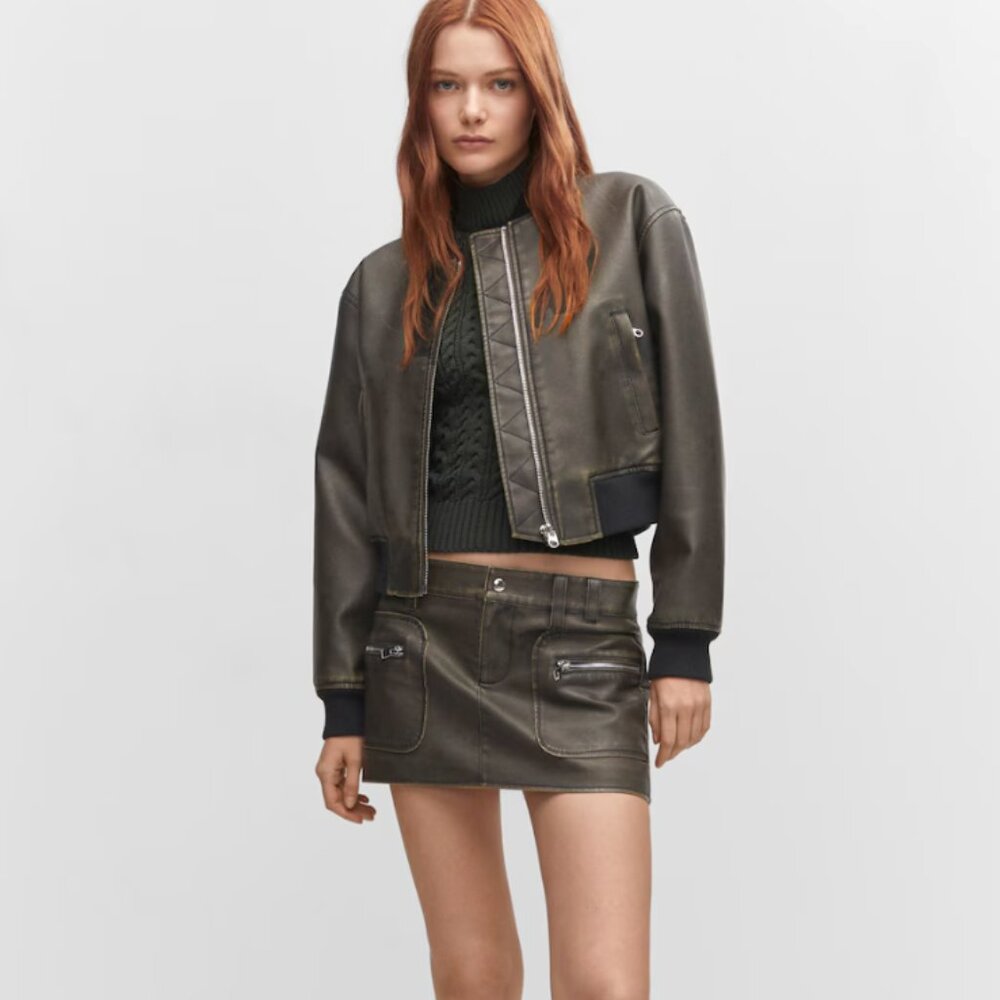 Mango Worn-effect bomber jacket NWT